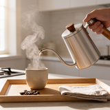 Chaleira Gooseneck em Aço Inoxidável 600ml com Punho de Madeira Kazaen