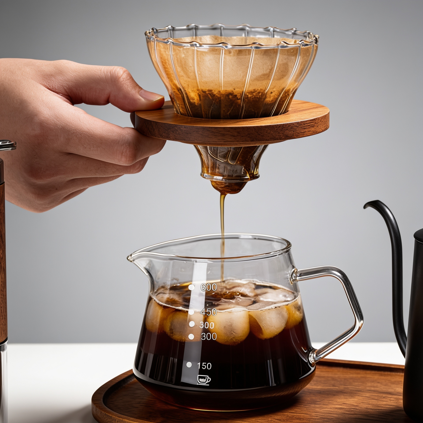 Conjunto de Cafeteira Pour Over em Vidro e Aco Inoxidavel Kazaen