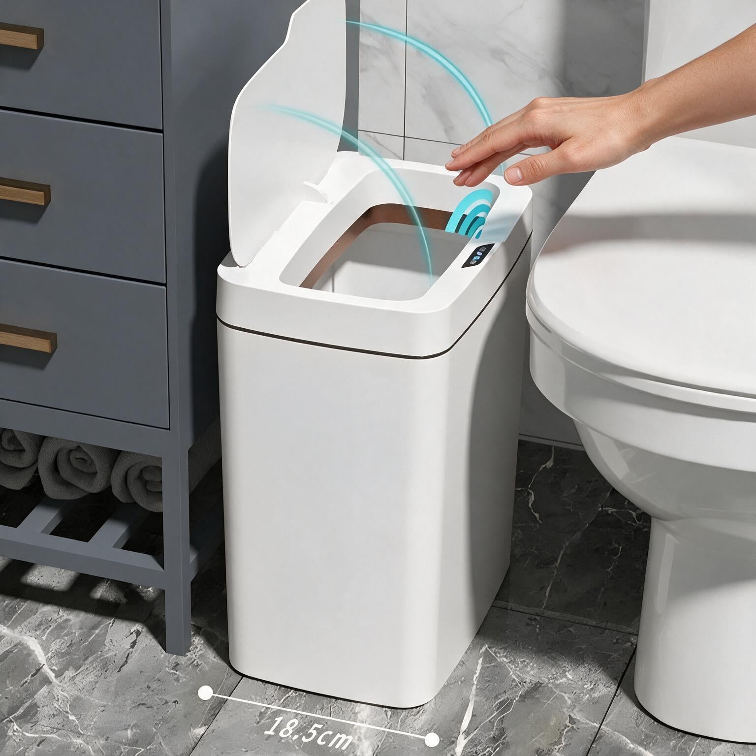 Lixeira com sensor automático branca de 15L para banheiro Kazaen