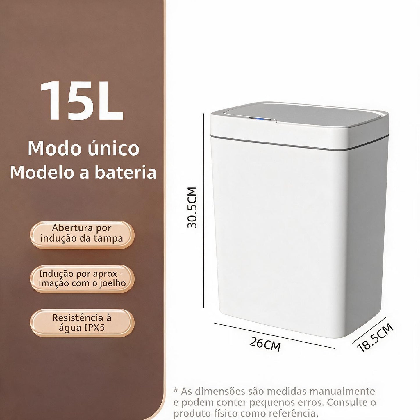 Lixeira inteligente 15L com sensor de movimento para cozinha Kazaen