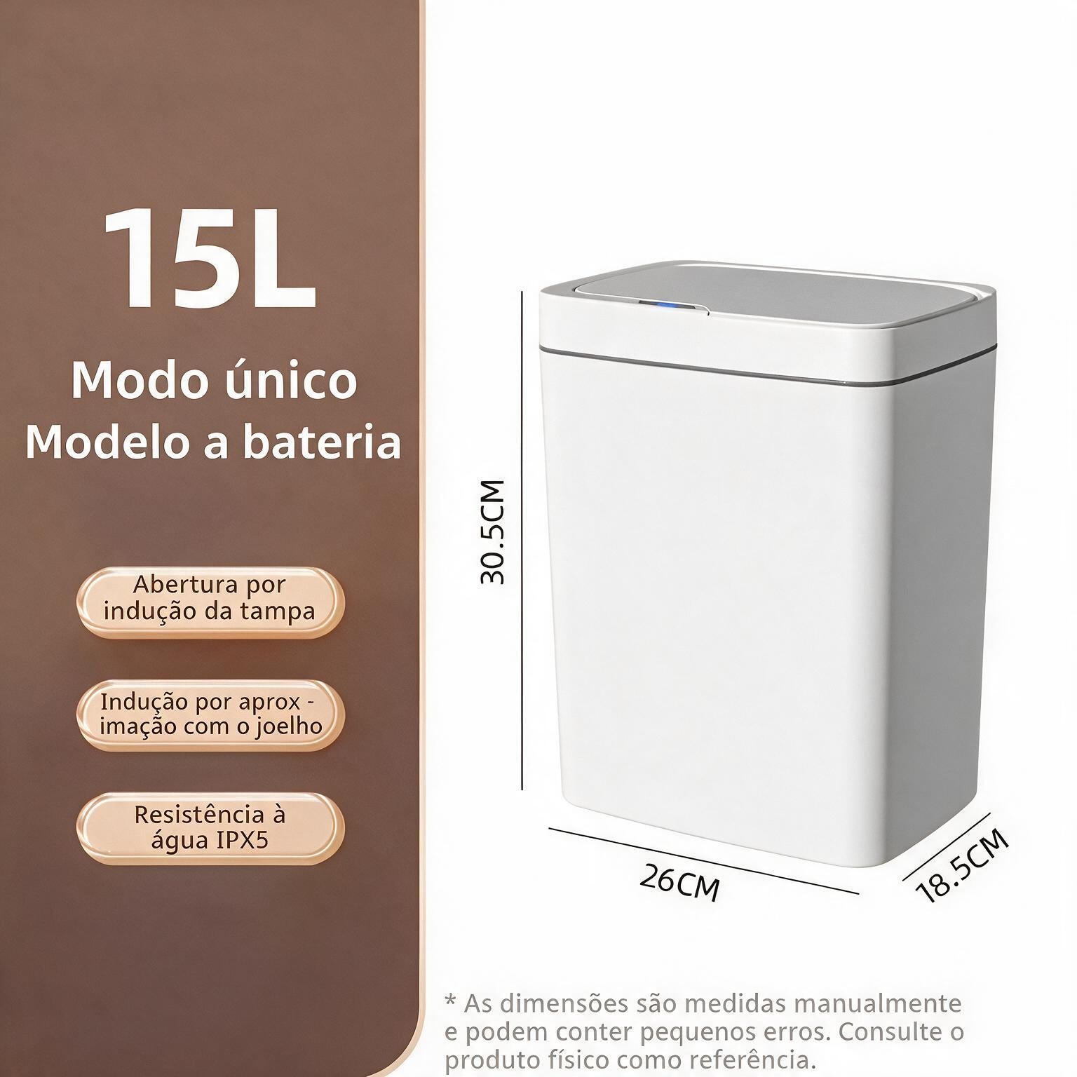 Lixeira inteligente 15L com sensor de movimento para cozinha Kazaen