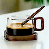 Caneca de Café Americano de vidro com Bandeja de Madeira Kazaen