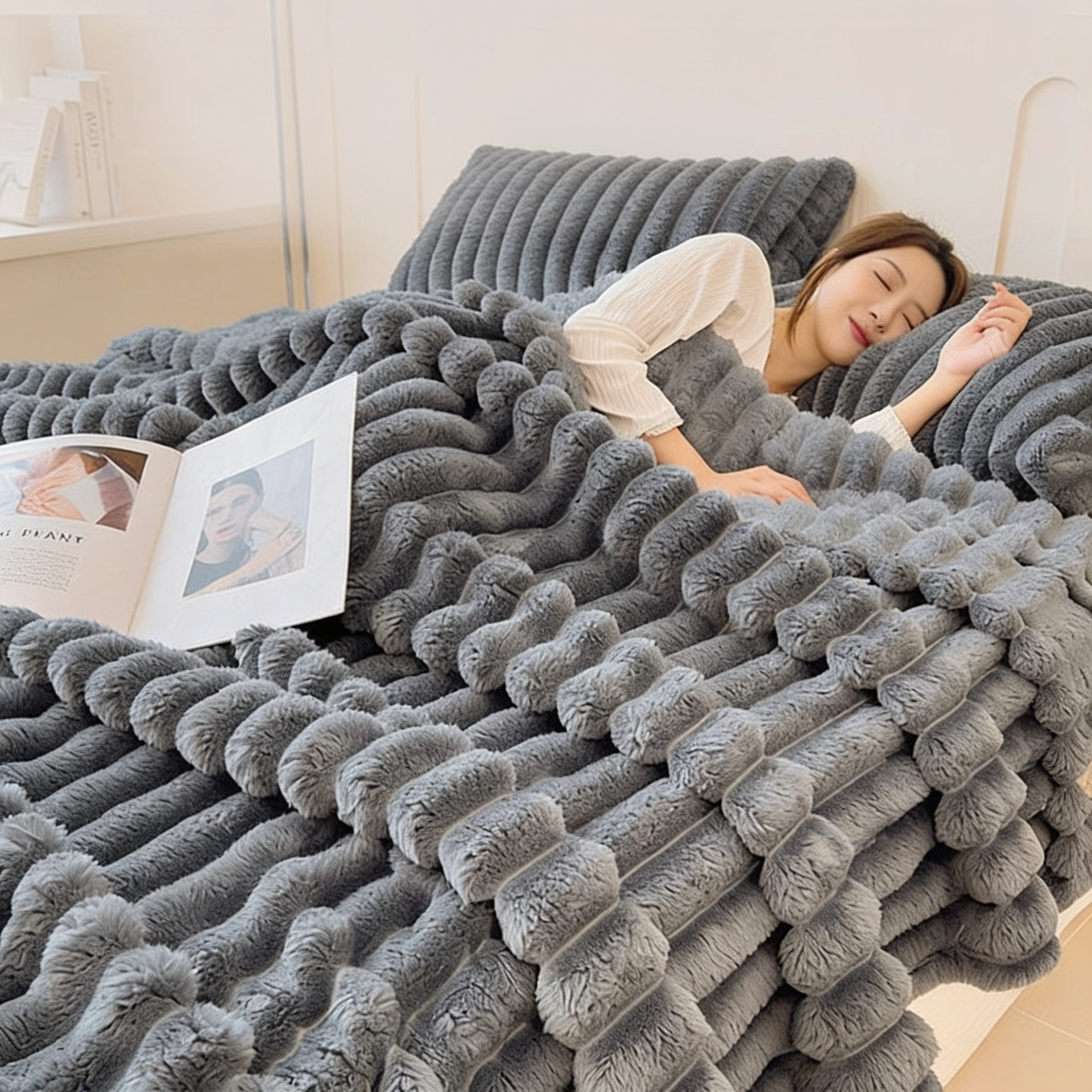 Cobertor de Flanela Listrado Luxuoso para Sofa e Soneca Kazaen