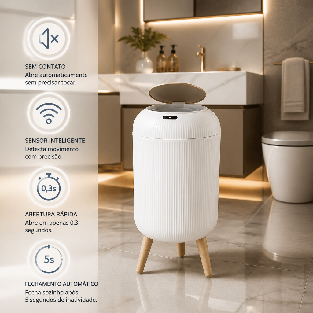 Lixeira Inteligente com Sensor de Movimento em Plástico Kazaen