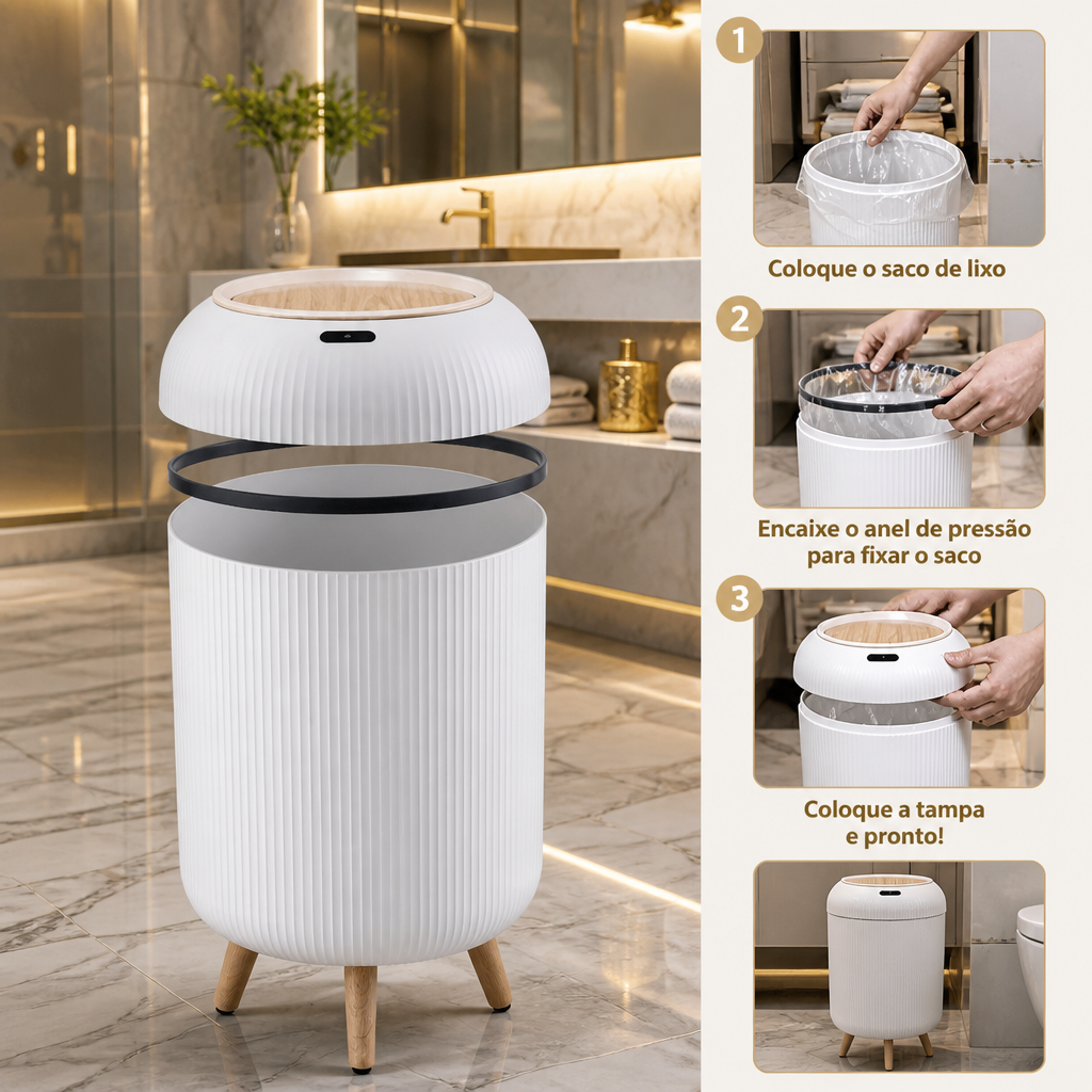 Lixeira Inteligente com Sensor de Movimento em Plástico Kazaen